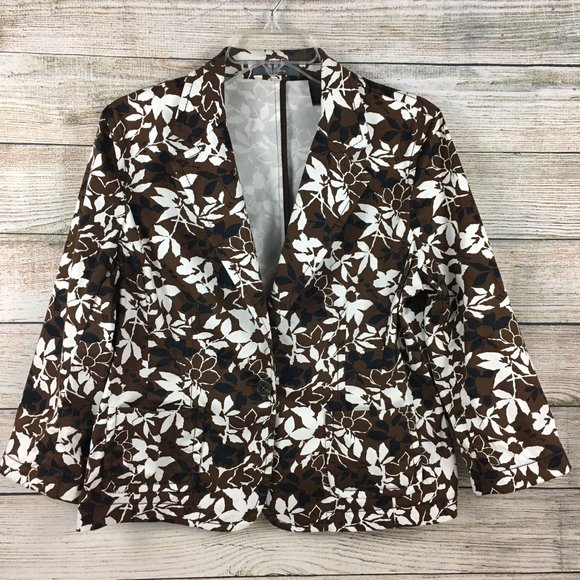 Liz Claiborne Floral Blazer 3/4 Sleeves Brown - Picture 1 of 13